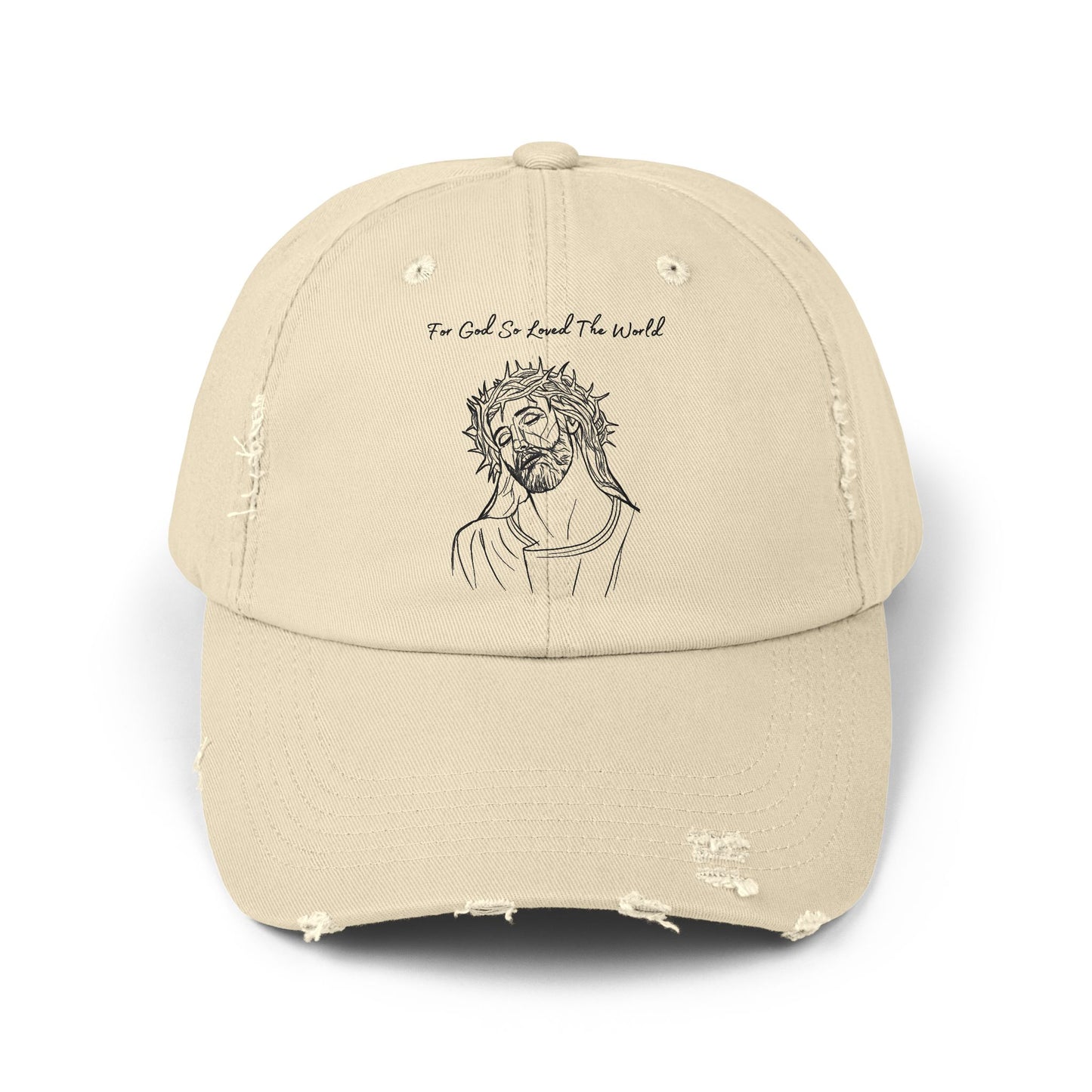 Front of Stone Coloured For God So Loved Christian Hat