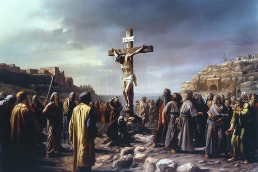 Crucifixion of Jesus Christ with gathered crowd