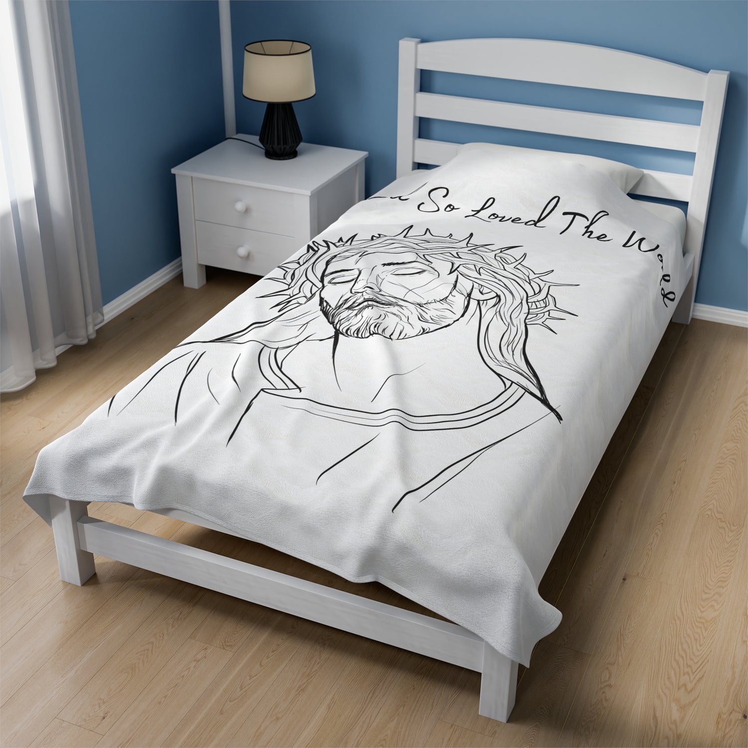 For God So Loved Christian Blanket 60" x 80" On Bed