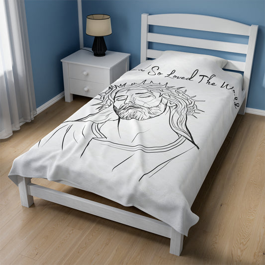 For God So Loved Christian Blanket 60" x 80" On Bed