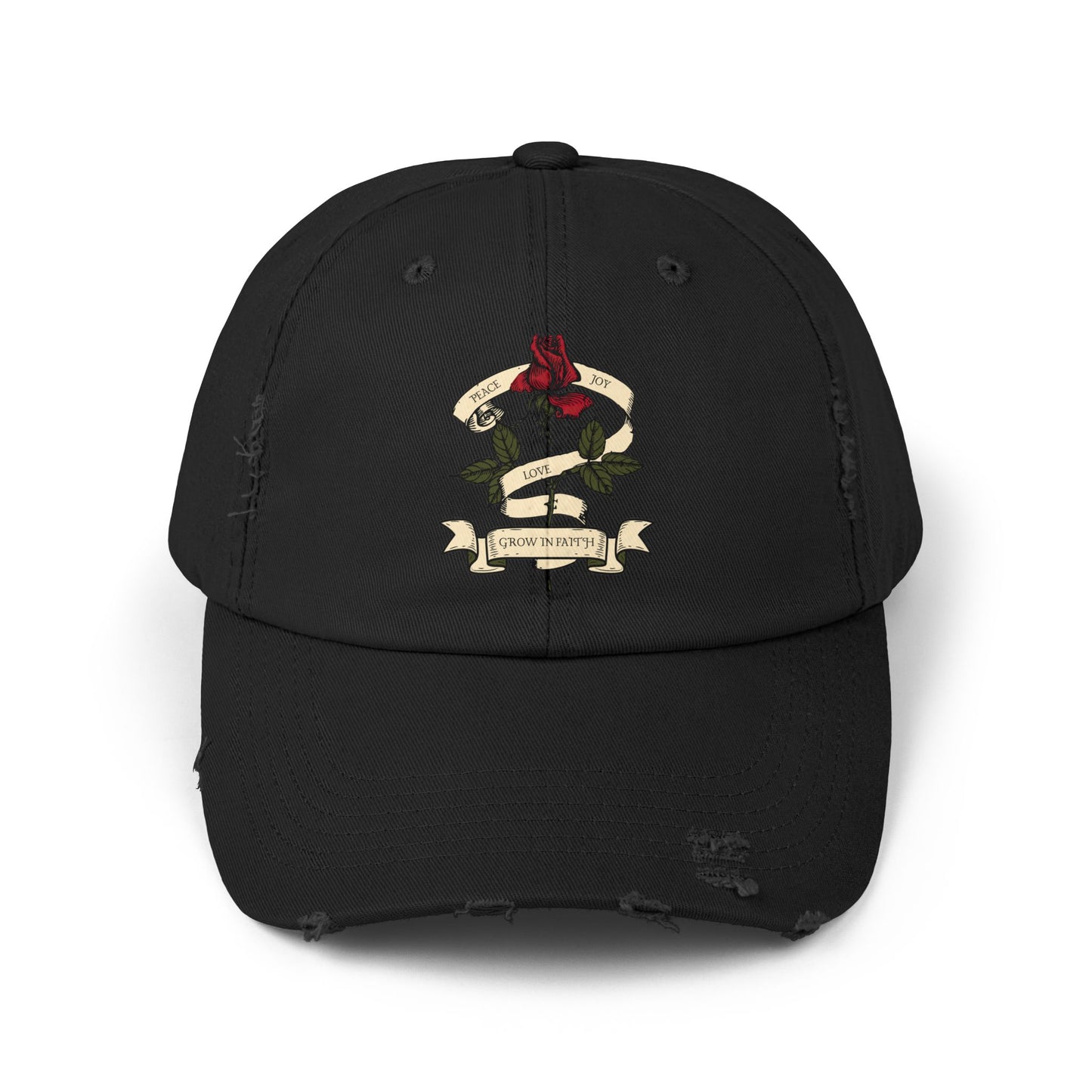 Front of Black Grow In Faith Christian Hat