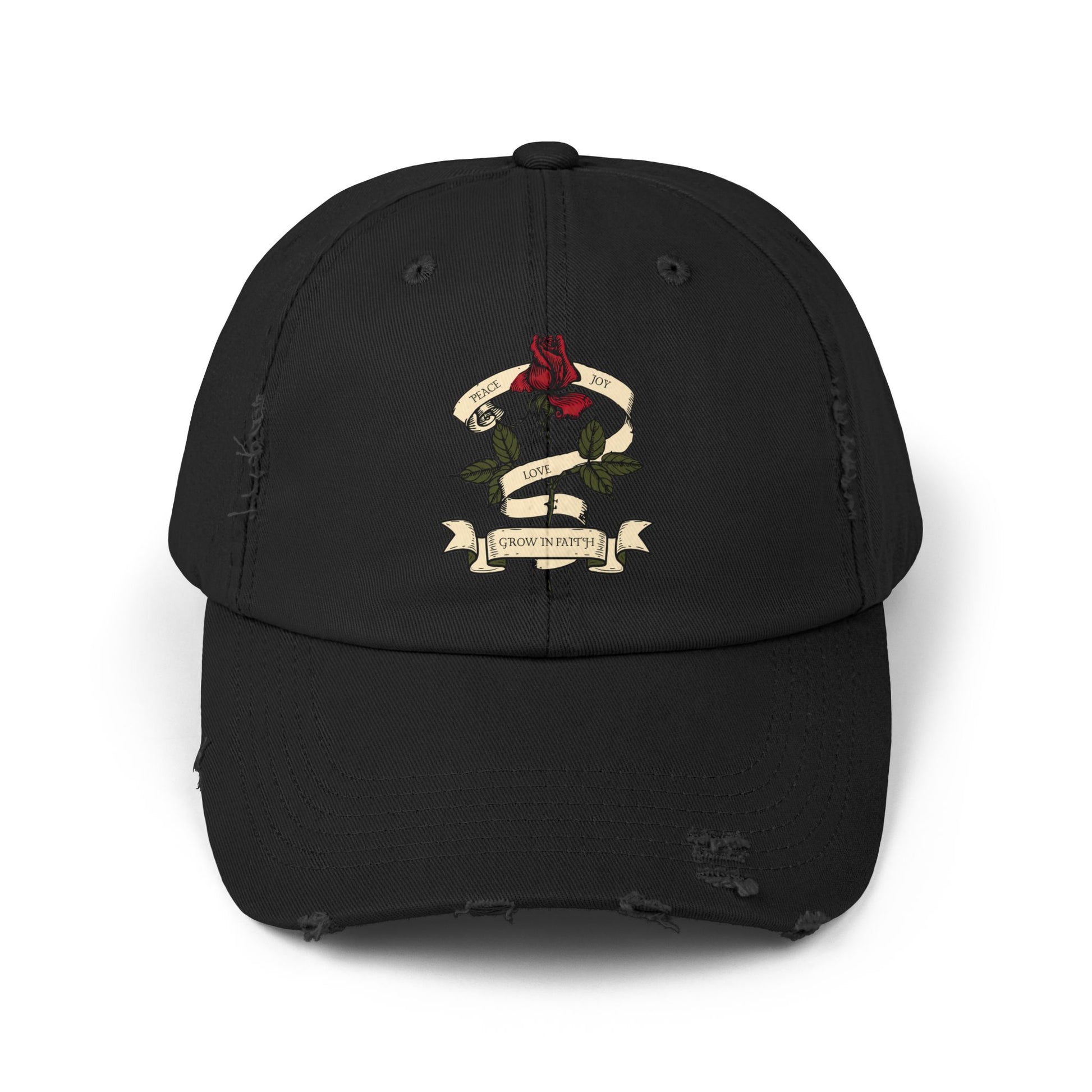 Front of Black Grow In Faith Christian Hat