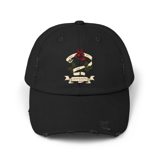 Front of Black Grow In Faith Christian Hat
