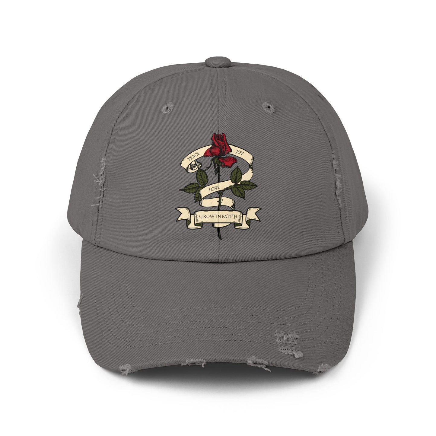Front of Grey Grow In Faith Christian Hat
