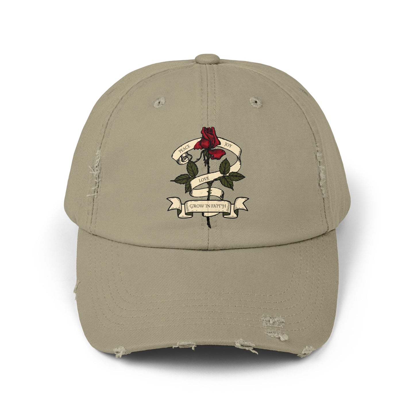 Front of Light Olive Grow In Faith Christian Hat