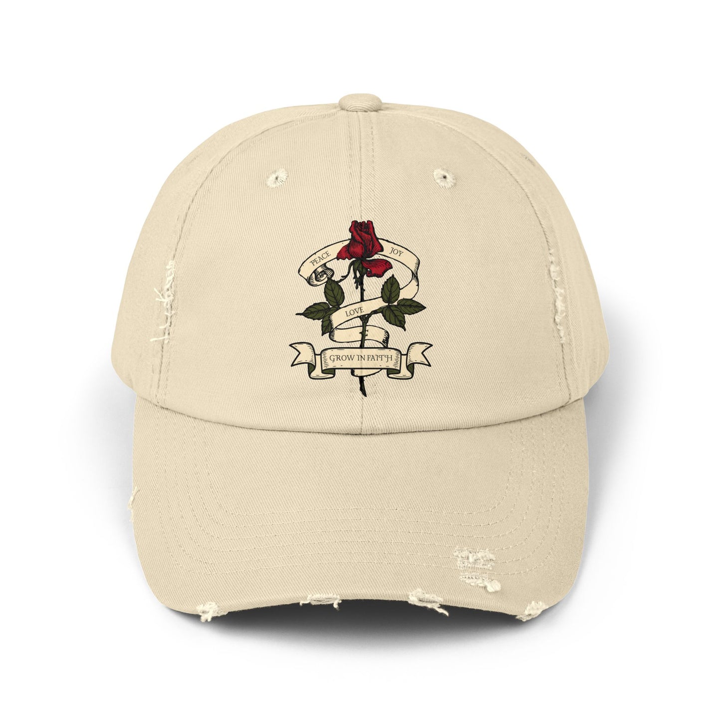 Front of Stone Coloured Grow In Faith Christian Hat