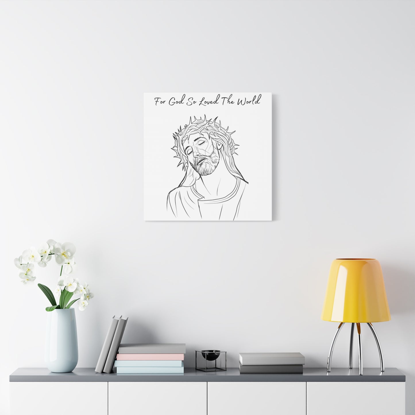 God So Loved Canvas Christian Wall Art  14" x 14"