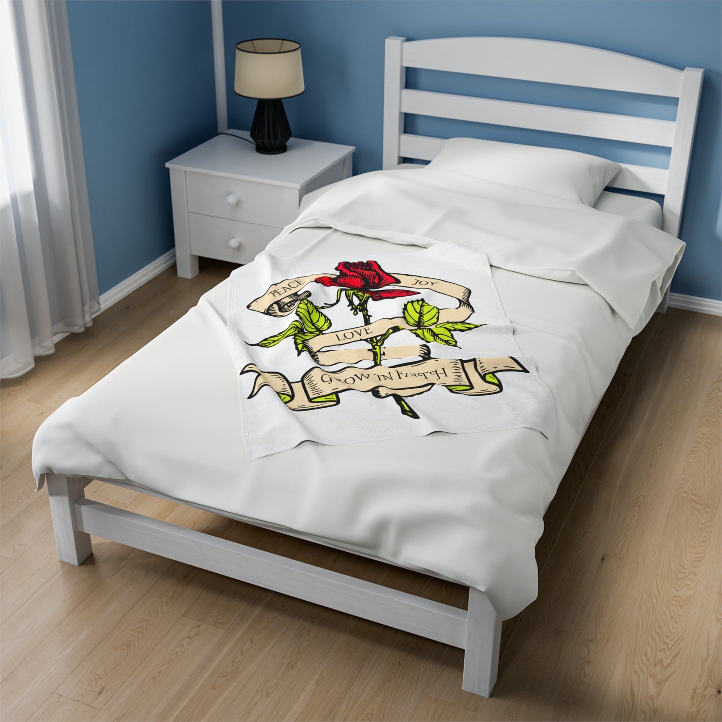 Grow in Faith Christian Blanket 30" x 40" On Bed