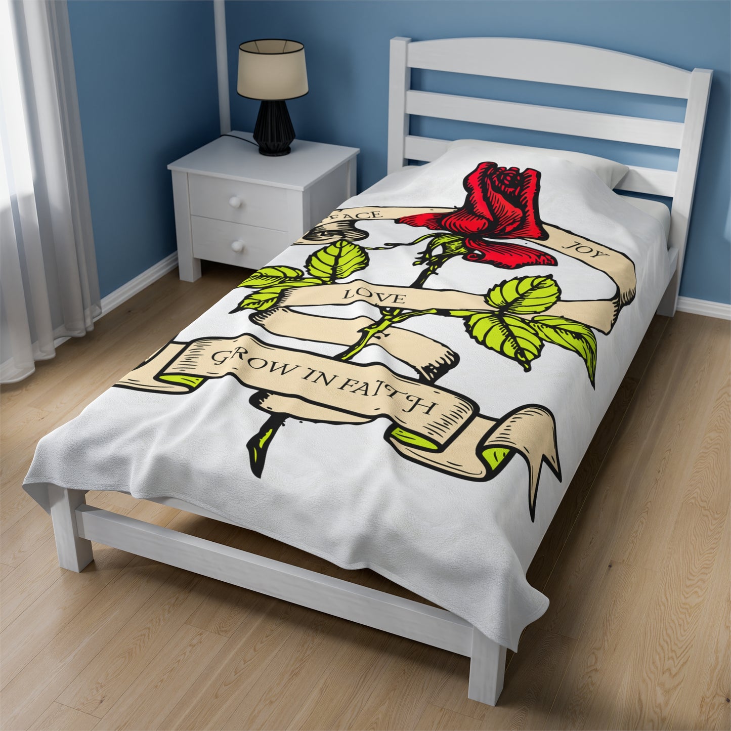 Grow in Faith Christian Blanket 60" x 80" On Bed