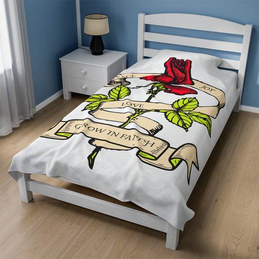 Grow in Faith Christian Blanket 60" x 80" On Bed