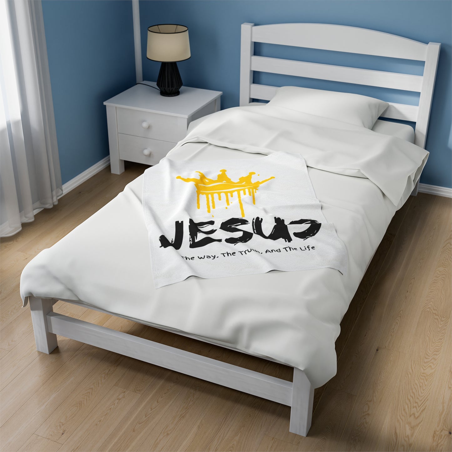 King Jesus Christian Blanket 30" x 40" On Bed