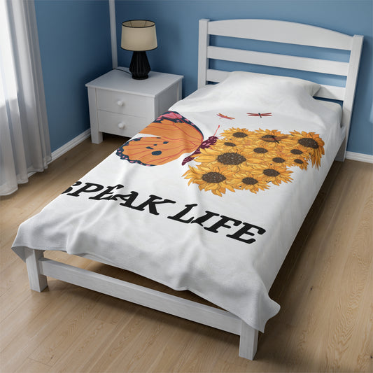 Speak Life Christian Blanket 60" x 80" On Bed